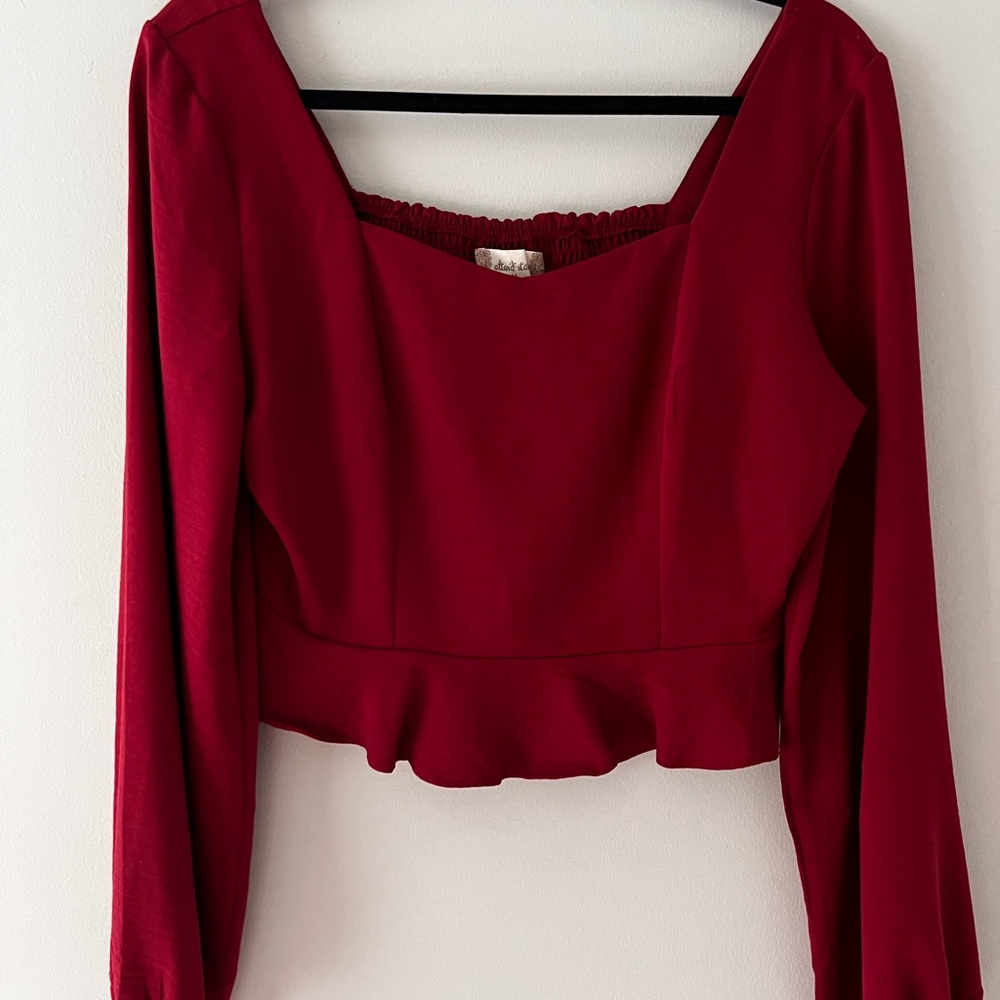 Elegant Red Long Sleeve Women's Top